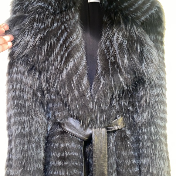 Sonia Rykiel belted blue and grey Fox fur coat size 44 Us 10 - Picture 2 of 12